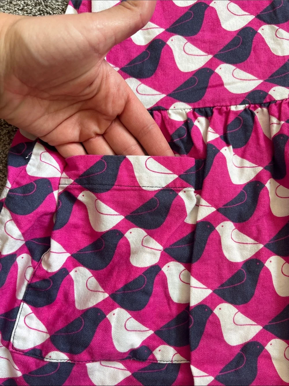 Tea Collection Pink, Navy & White Bird Print Drop-Waist Dress